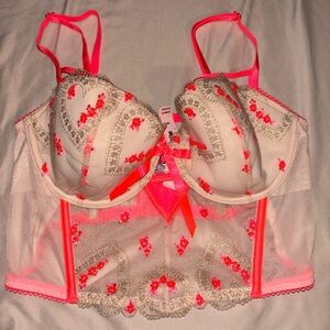 Victoria's Secret Neon Pink and Cream Lace Bustier